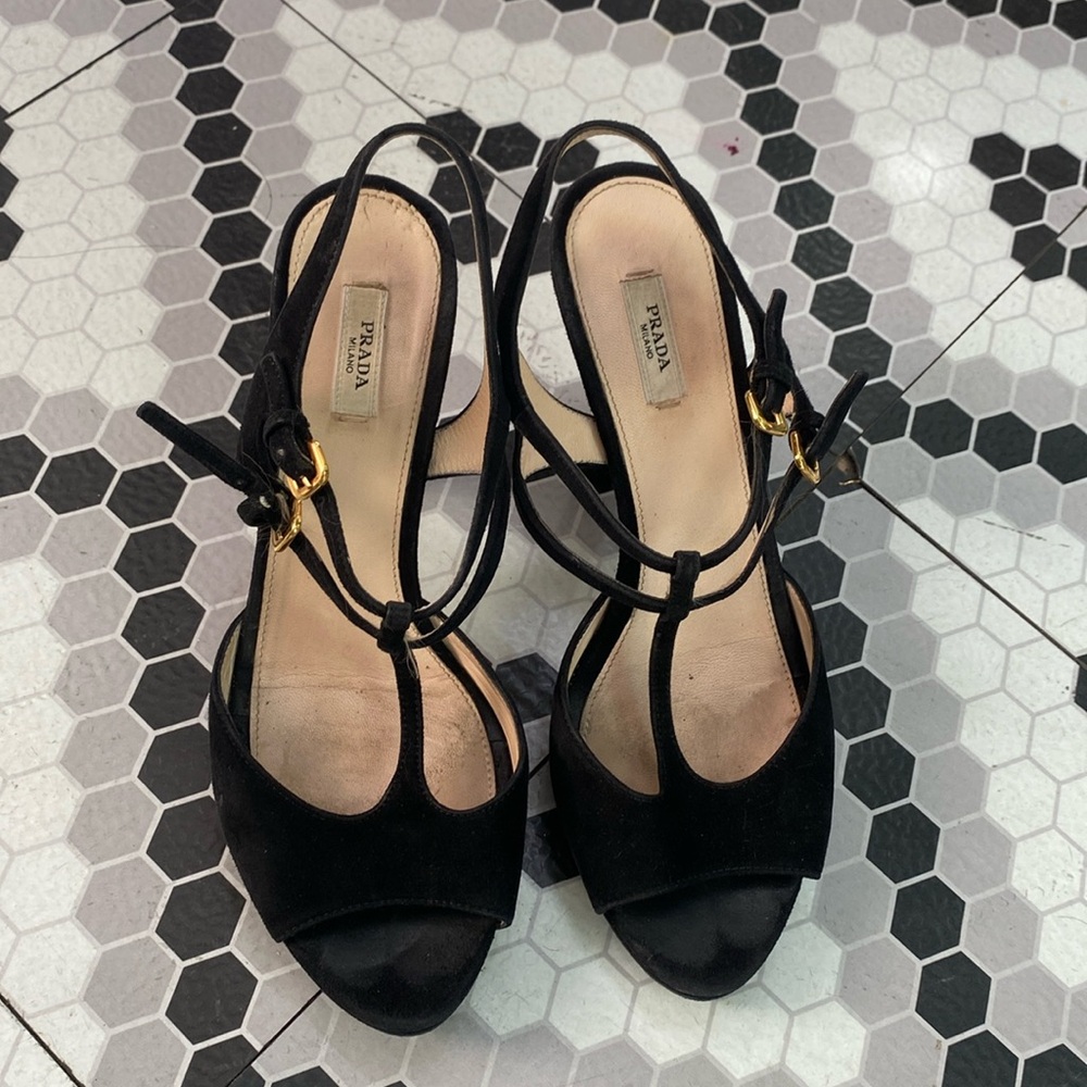 PRADA black suede heels